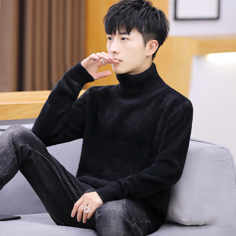 2022 Autumn and winter new men's warm sweater, Korean style trendy men's mink imitation fur sweater, knitted sweater, high-neck sweater Specification image